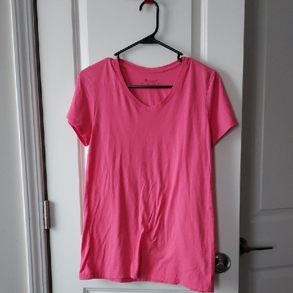 Champion Pink Short Sleeve V-Neck Tee Small